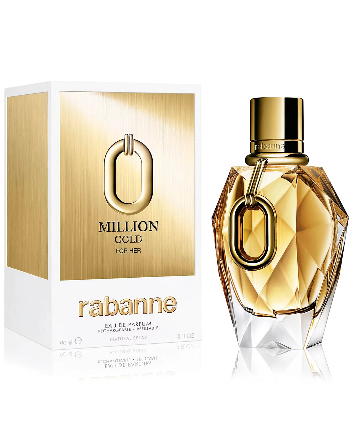 Million Gold For Her EDP—floral woody musk with pear, rose, jasmine, vanilla & musk.