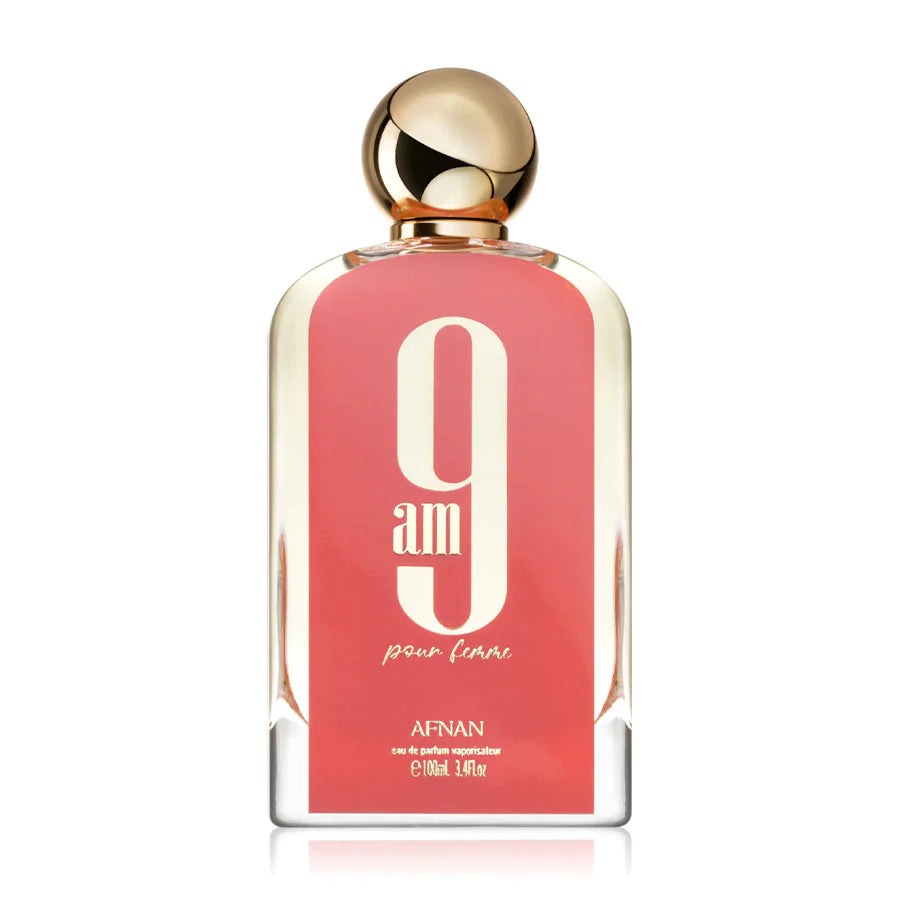 9AM fragrance bottle - Vibrant and energetic scent with citrus and woody accents.