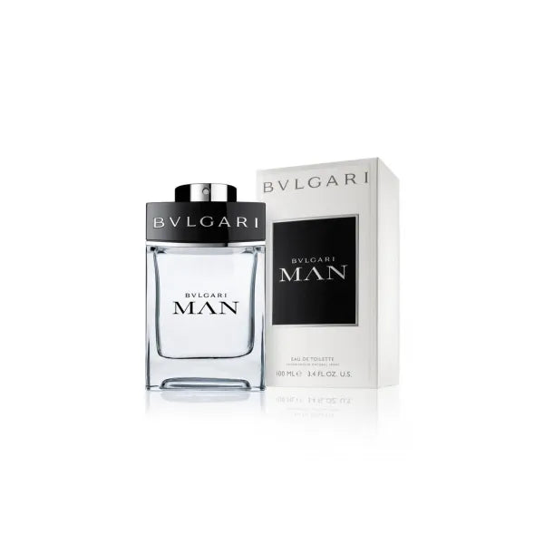 Bvlgari Man Eau de Toilette Spray in sleek masculine bottle with fresh and woody scent.