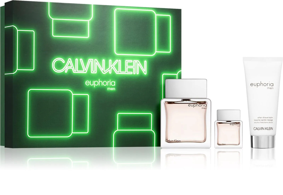 Calvin Klein Euphoria gift set including Eau de Parfum, body lotion, and travel spray.
