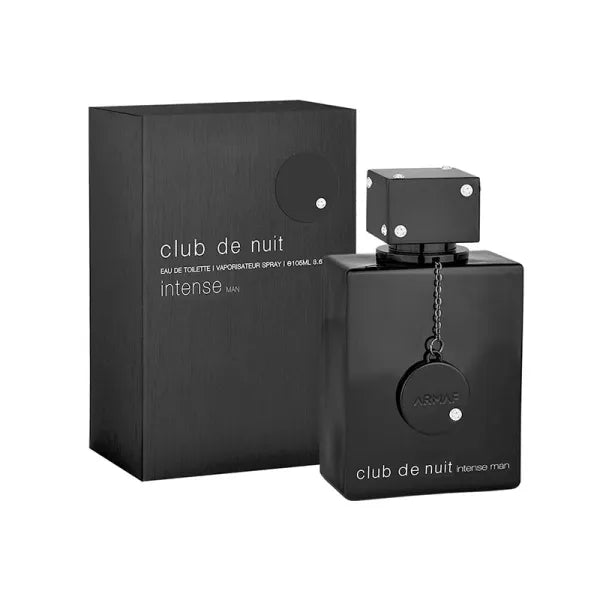 Armaf Club De Nuit Intense for Men in a bold black bottle, offering a smoky and citrus scent.