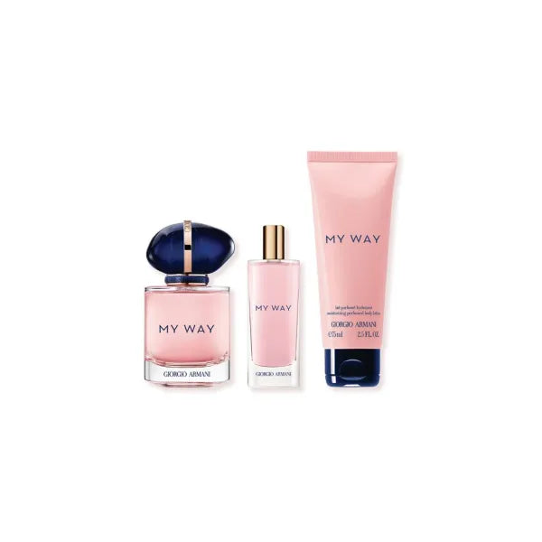 Giorgio Armani My Way gift set with fresh floral and woody notes for modern elegance.
