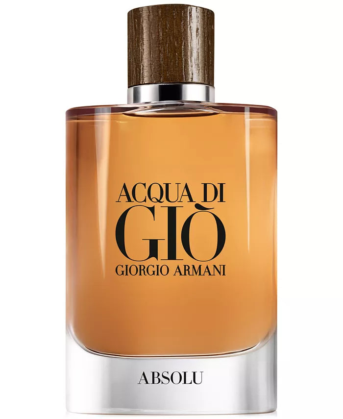 Giorgio Armani Acqua di Giò Absolu fragrance bottle featuring sleek amber glass and black cap.