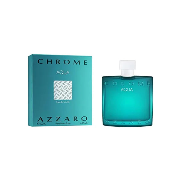 Azzaro Aqua perfume bottle featuring fresh aquatic scent and modern transparent design.