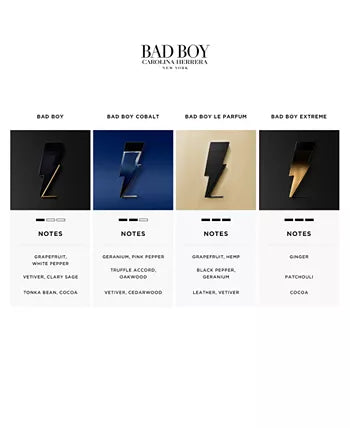 Carolina Herrera Bad Boy perfume bottle - modern and intense masculine scent.
