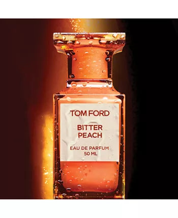 Tom Ford Bitter Peach Eau de Parfum bottle in vivid orange and gold tones.