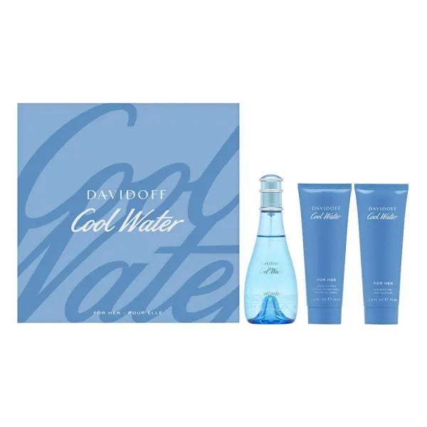 Davidoff Cool Water 3-piece fragrance set with aquatic freshness, ideal for daily wear.