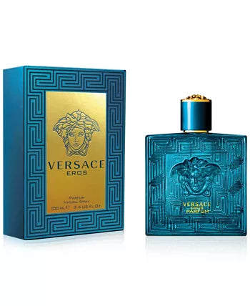 Versace Eros Parfum with intense spicy and woody accords for a bold masculine scent.