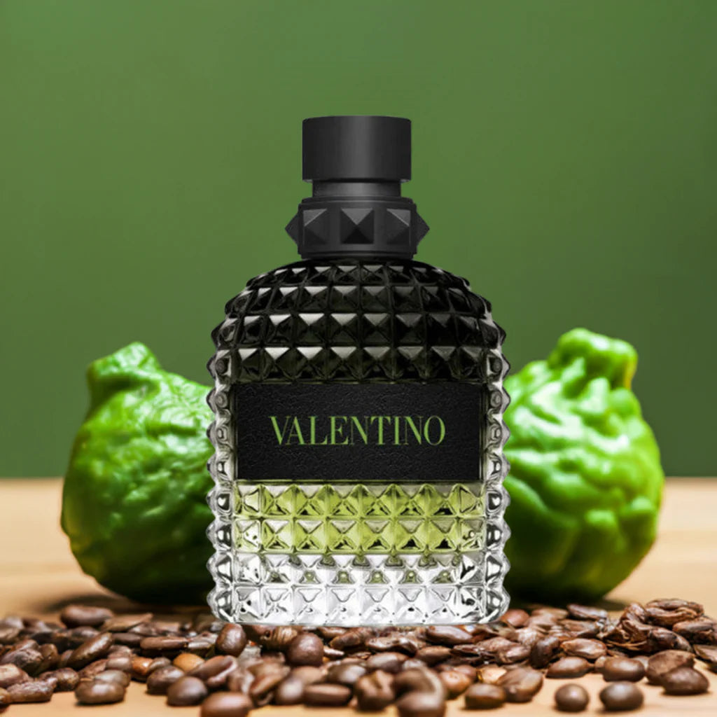 Valentino Born In Roma Uomo Green Stravaganza Eau de Toilette, a fresh and vibrant men’s fragrance.
