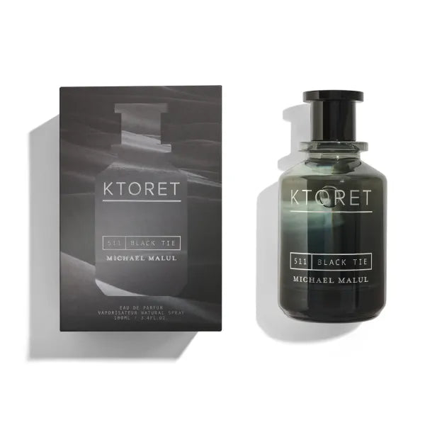 Ktoret Black Tie fragrance bottle with sleek, modern design.