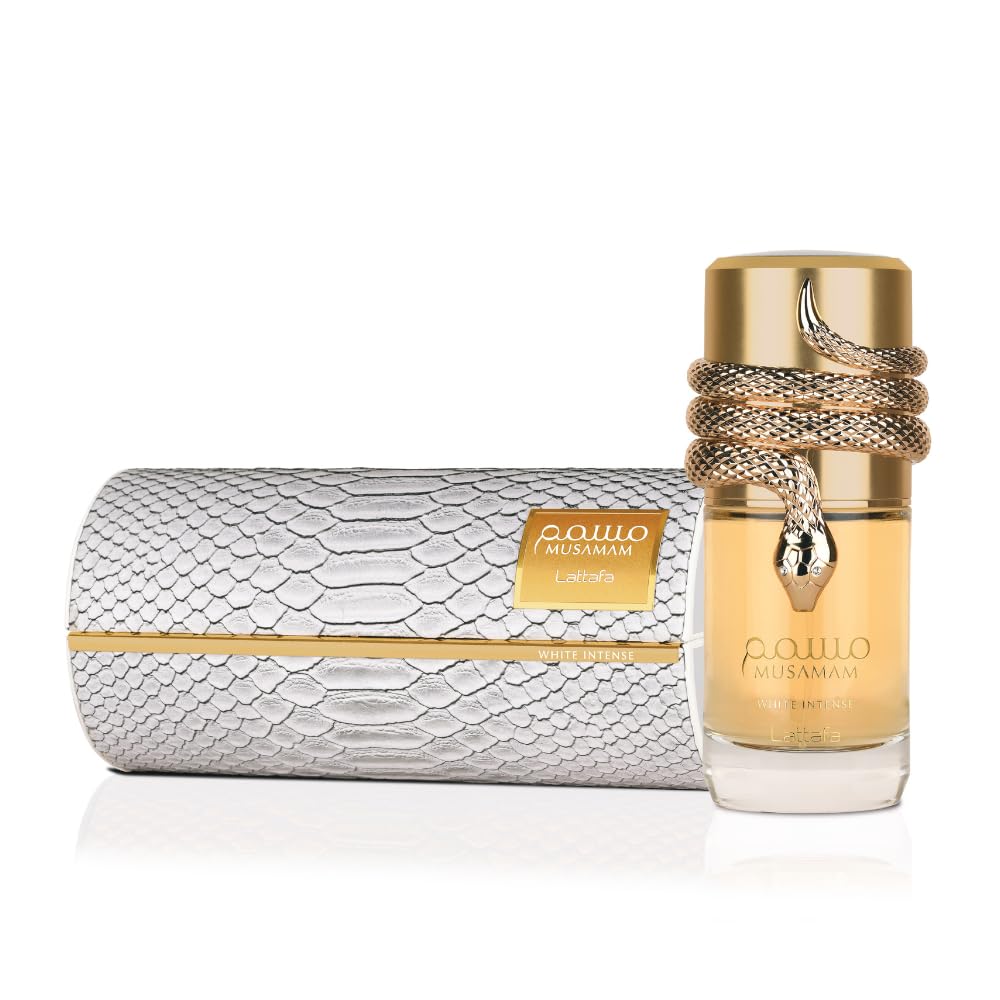 Lattafa Musamam White Intense EDP featuring fresh citrus and soft musk, perfect for daily refined wear.