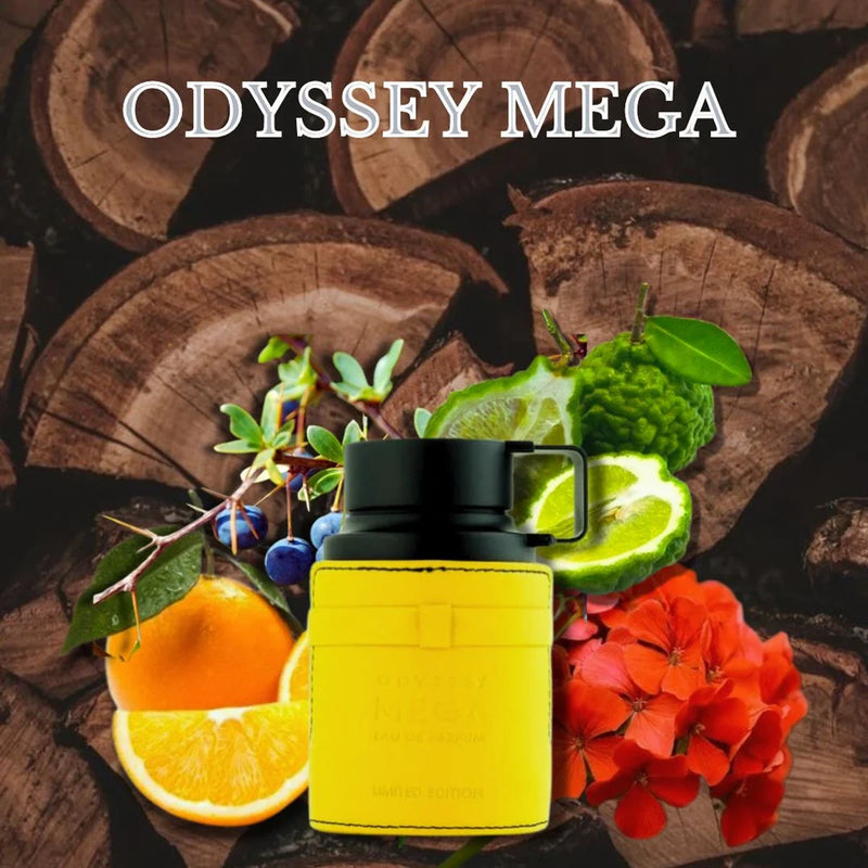 Armaf Odyssey Mega Man woody aromatic fragrance with fresh, spicy, and citrusy notes.