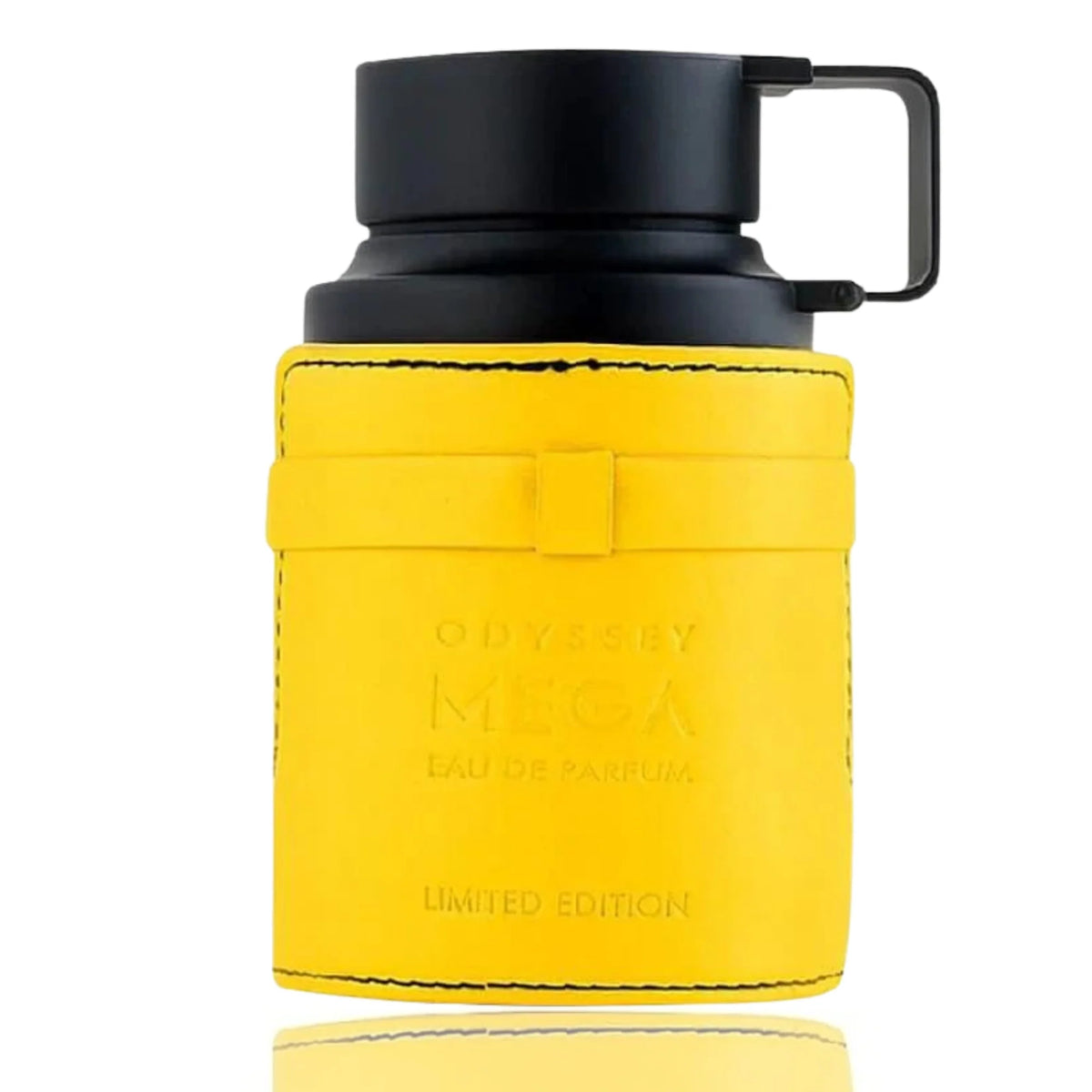 Armaf Odyssey Mega EDP Limited Edition – yellow and black bottle with vertical printed text.