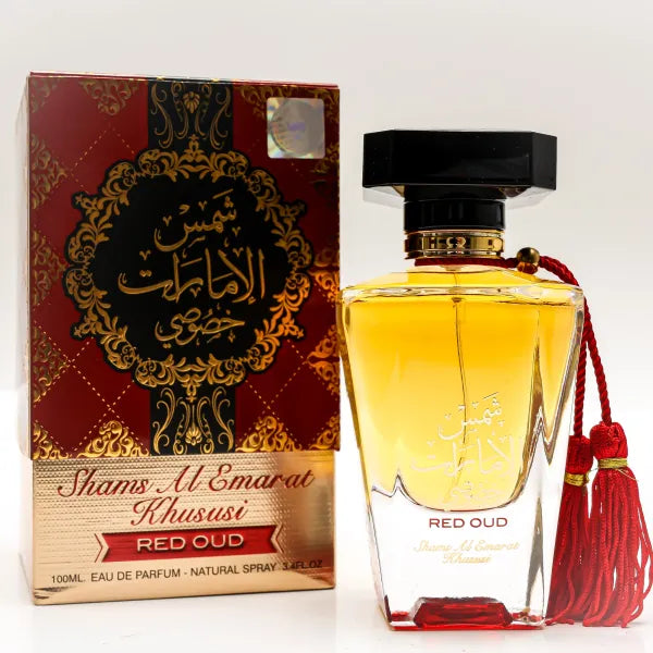 Red Oud perfume bottle - rich and intense oud fragrance.