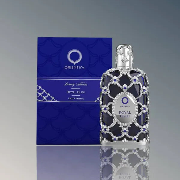 Royal Bleu perfume bottle — rich aquatic-woody scent with a regal vibe.