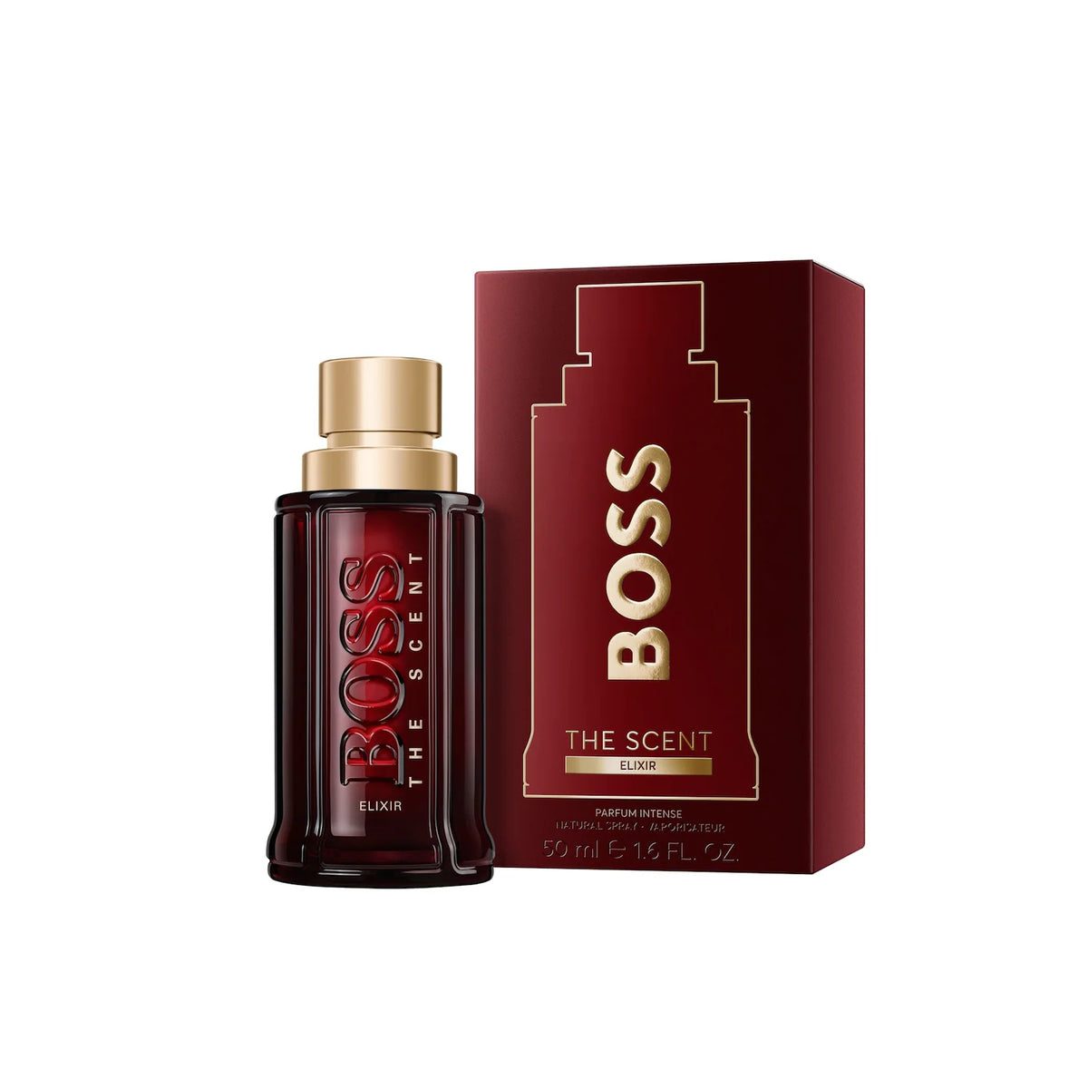 Trendy perfume bottle with dark gradient glass - warm spicy scent.