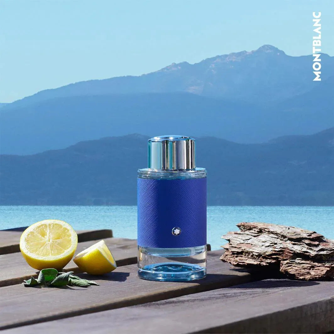 Montblanc Ultra Blue EDP, a men’s fragrance with fresh citrus, marine, and woody notes.