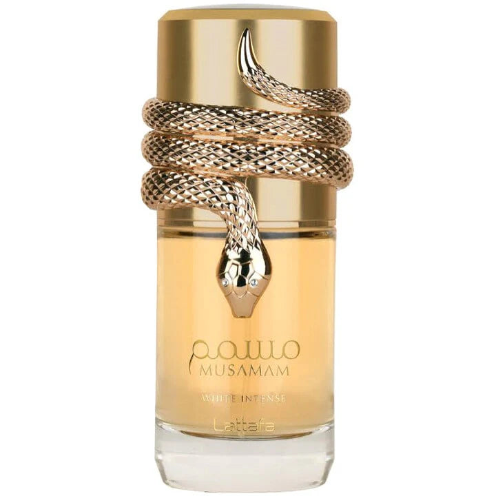 Lattafa Musamam White Intense Eau de Parfum, a rich and elegant unisex fragrance.