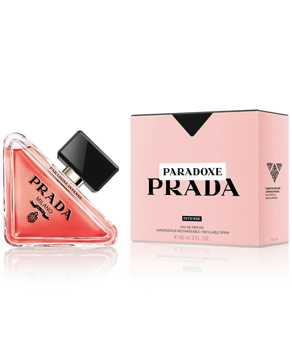 Prada Paradoxe Intense Eau de Parfum: Floral, fruity, and warm with mandarin, jasmine, and amber.
