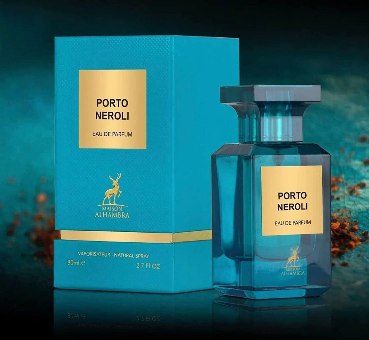 Maison Alhambra Porto Neroli Eau de Parfum, a citrus-floral unisex scent with neroli, sea salt, herbs, and amber notes.
