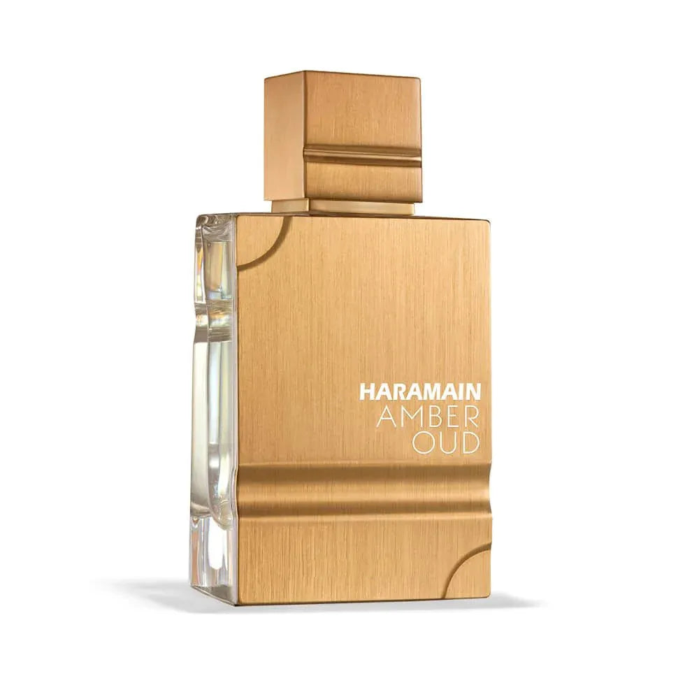 Amber Oud perfume bottle - deep amber and woody oriental scent.
