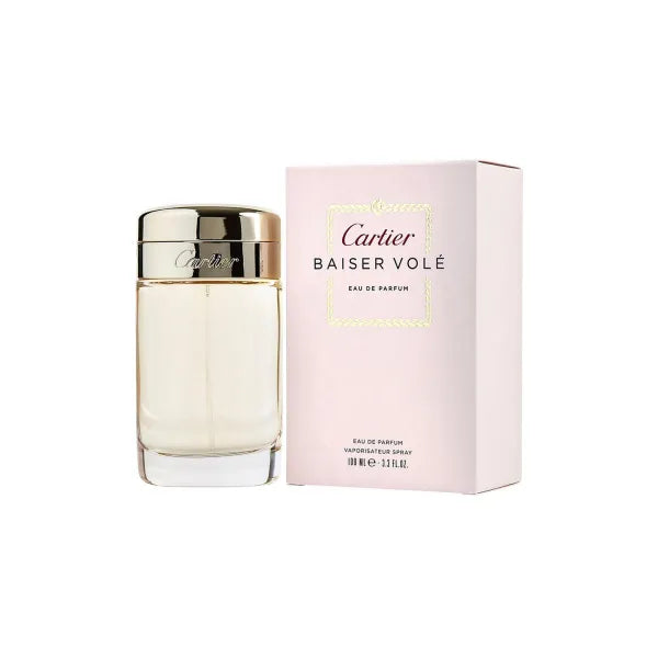 Baiser Volé Eau de Parfum Spray featuring sleek white bottle and floral fragrance.
