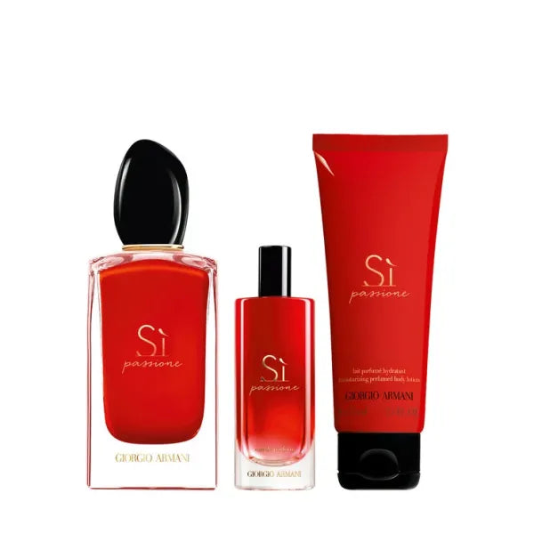 Giorgio Armani Sì Passione — bold fruity floral scent with rich red berries and warm vanilla.
