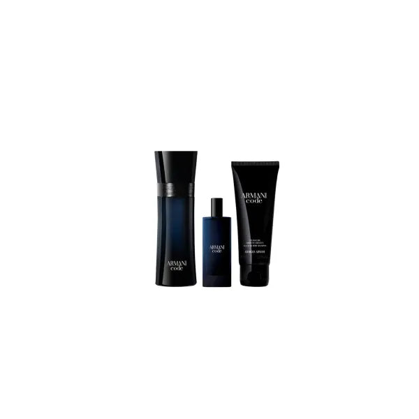 Giorgio Armani Armani Code 3-piece Eau de Toilette gift set with sleek blue packaging.
