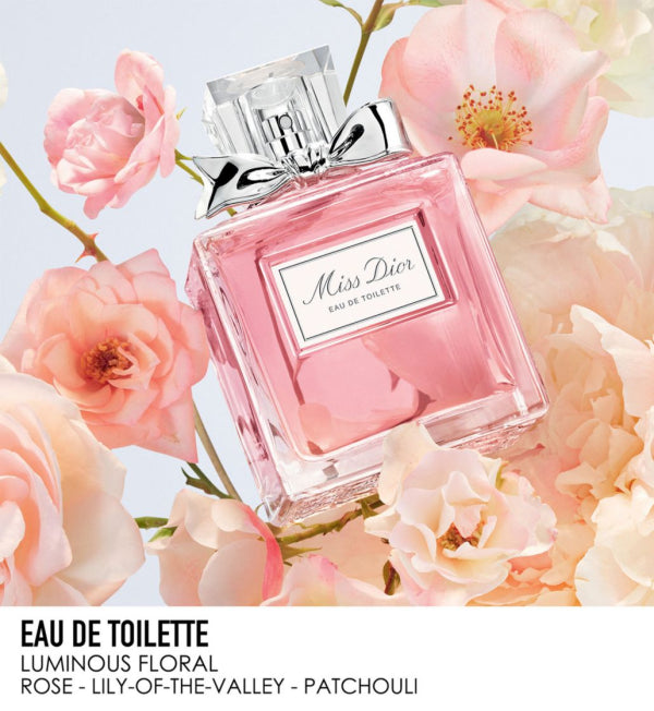 Miss Dior Eau de Toilette – delicate floral-musk fragrance with rose and iris.
