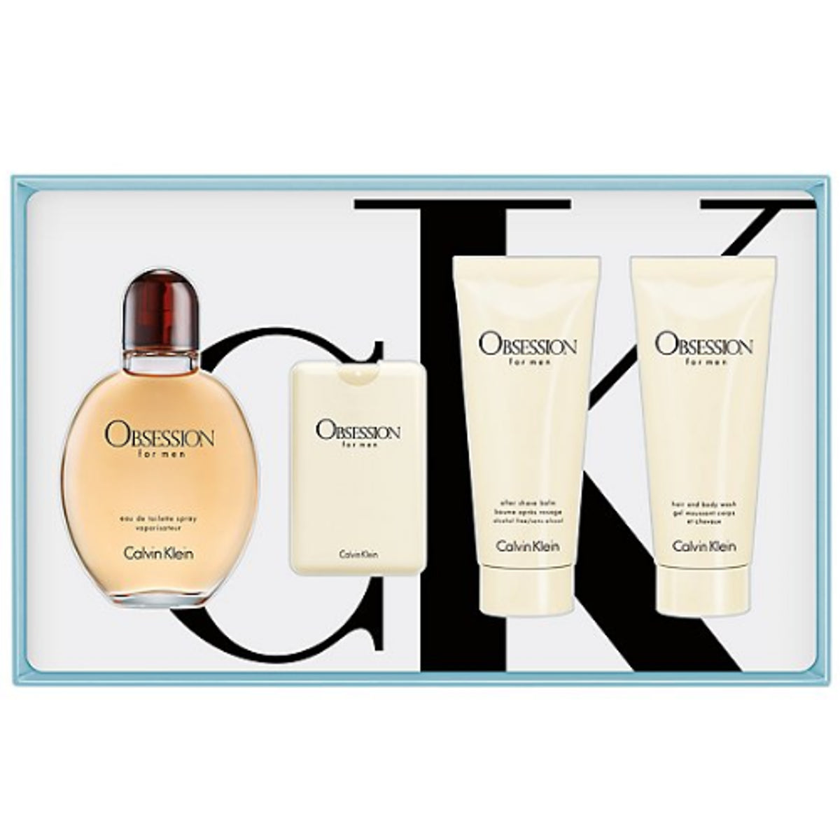 Calvin Klein Obsession for Men Eau de Toilette with classic amber-toned bottle.
