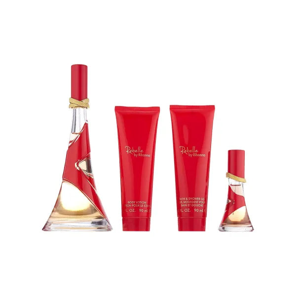 Rihanna Rebelle 4 pcs Eau de Parfum Gift Set - Bold, spicy scent with sweet and musky undertones.
