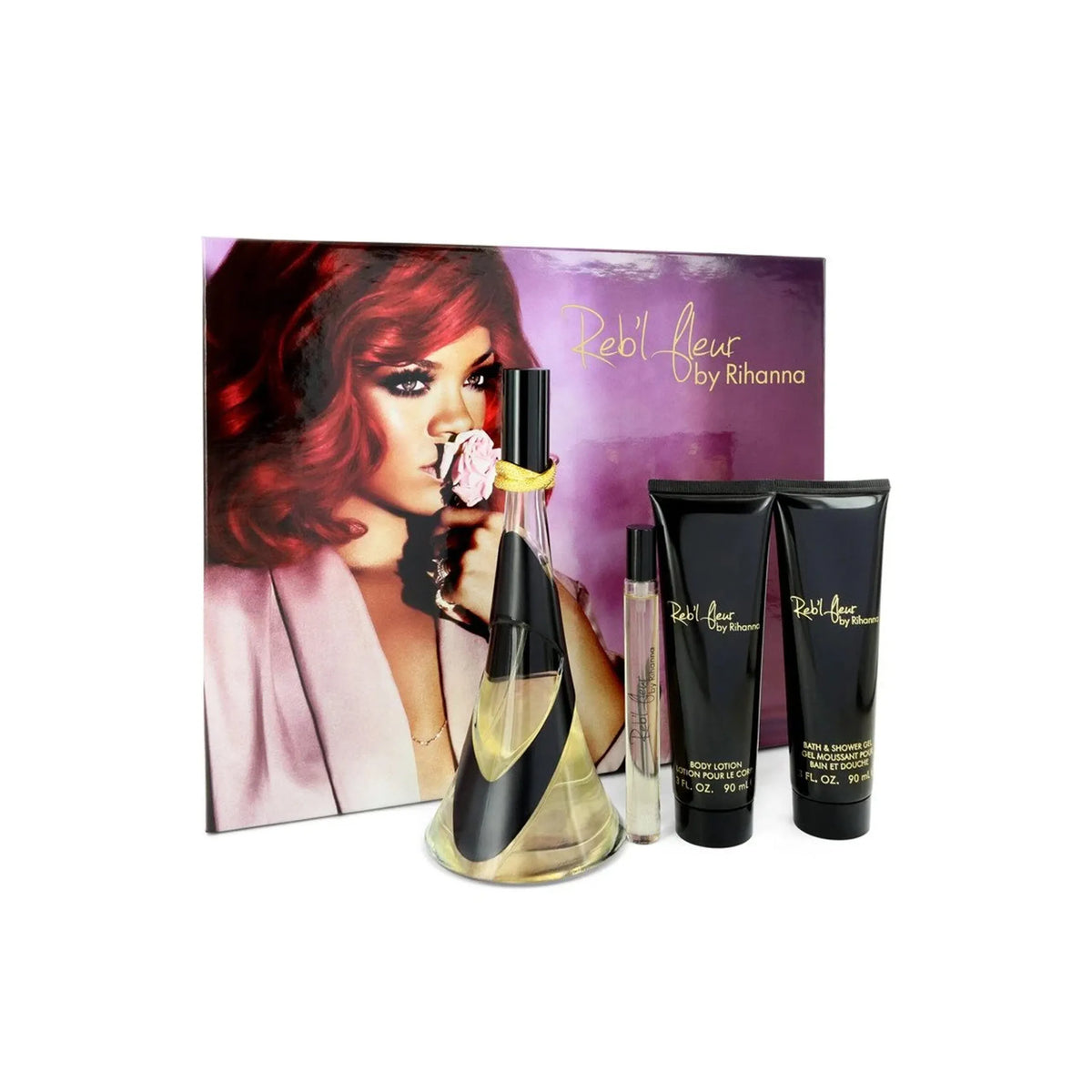 Rihanna Rebl Fleur 4-piece gift set – Eau de Parfum collection with seductive, fruity floral tones
