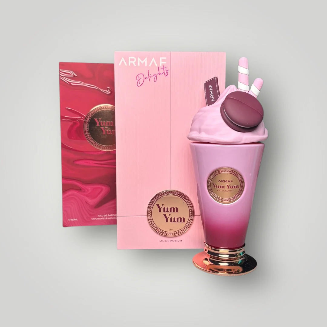 Armaf Delights Yum Yum EDP for women – Sweet fruity-floral scent in a milkshake-inspired bottle.
