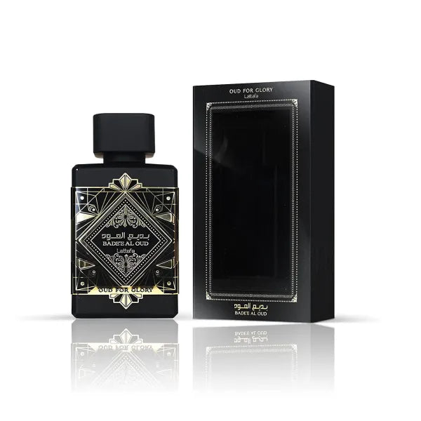 Lattafa Bade'e Al Oud Oud for Glory rich smoky oud with saffron rose and amber notes
