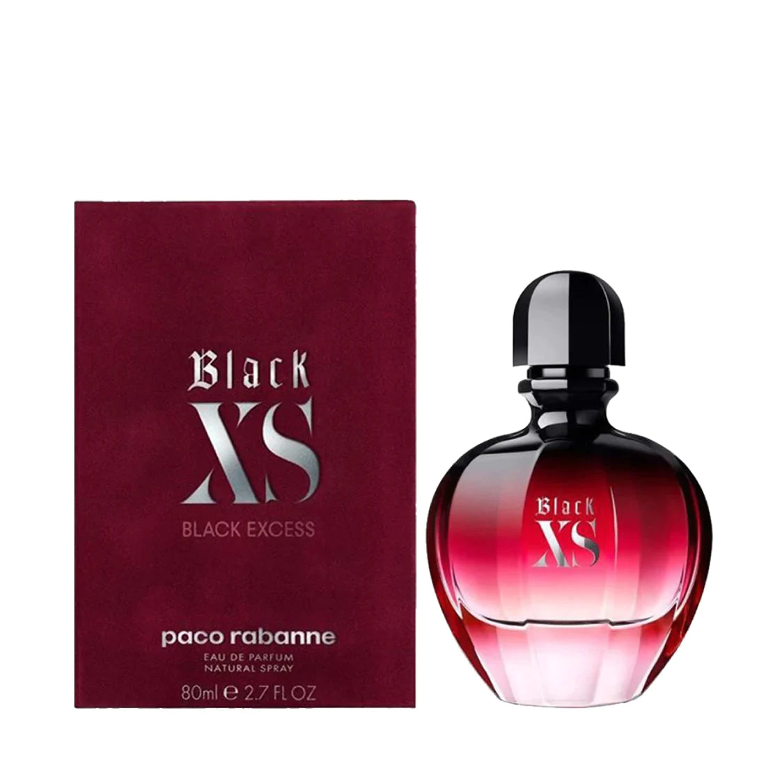 Black XS Her perfume bottle - Fruity and floral scent with a touch of spice for women.
