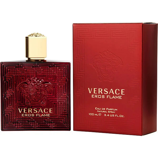 Eros Flame Eau de Parfum Spray - Warm, spicy fragrance with hints of citrus and amber for men.

