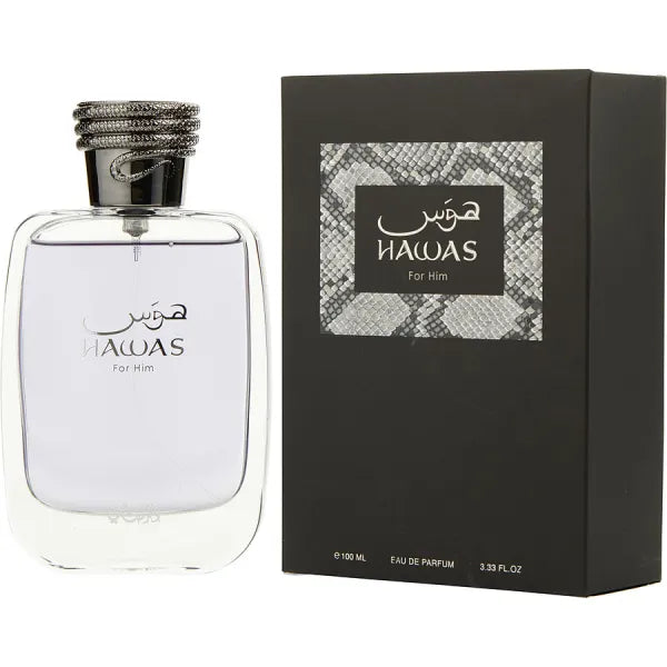 Hawas for Him with spicy, woody notes blended with fresh citrus for an intense masculine scent.
