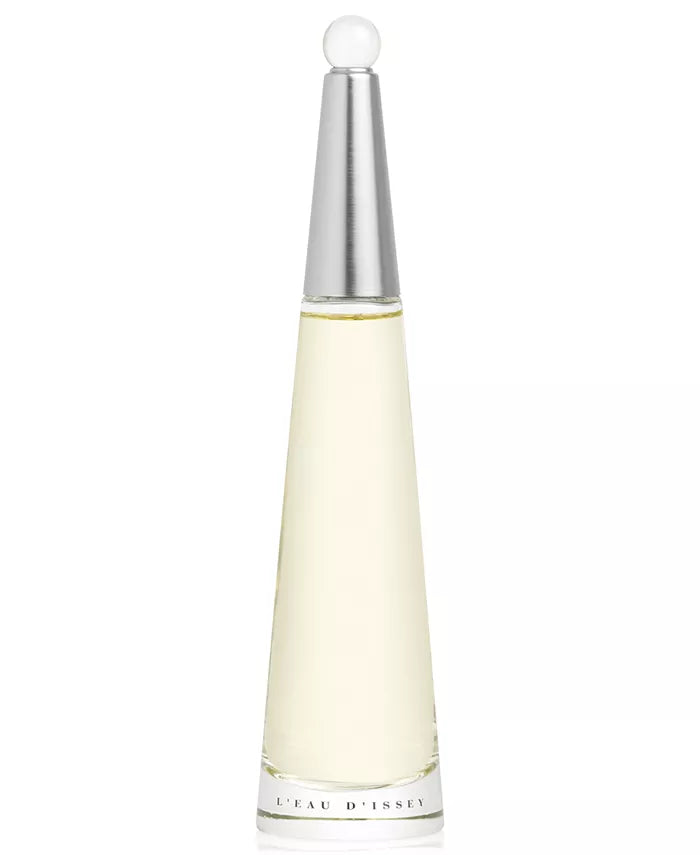 Issey Miyake perfume bottle – Clean, aquatic floral scent with fresh, crisp undertones.
