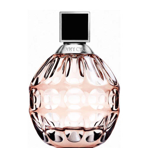 Jimmy Choo Eau de Parfum in a signature round, textured bottle with a modern cap.

