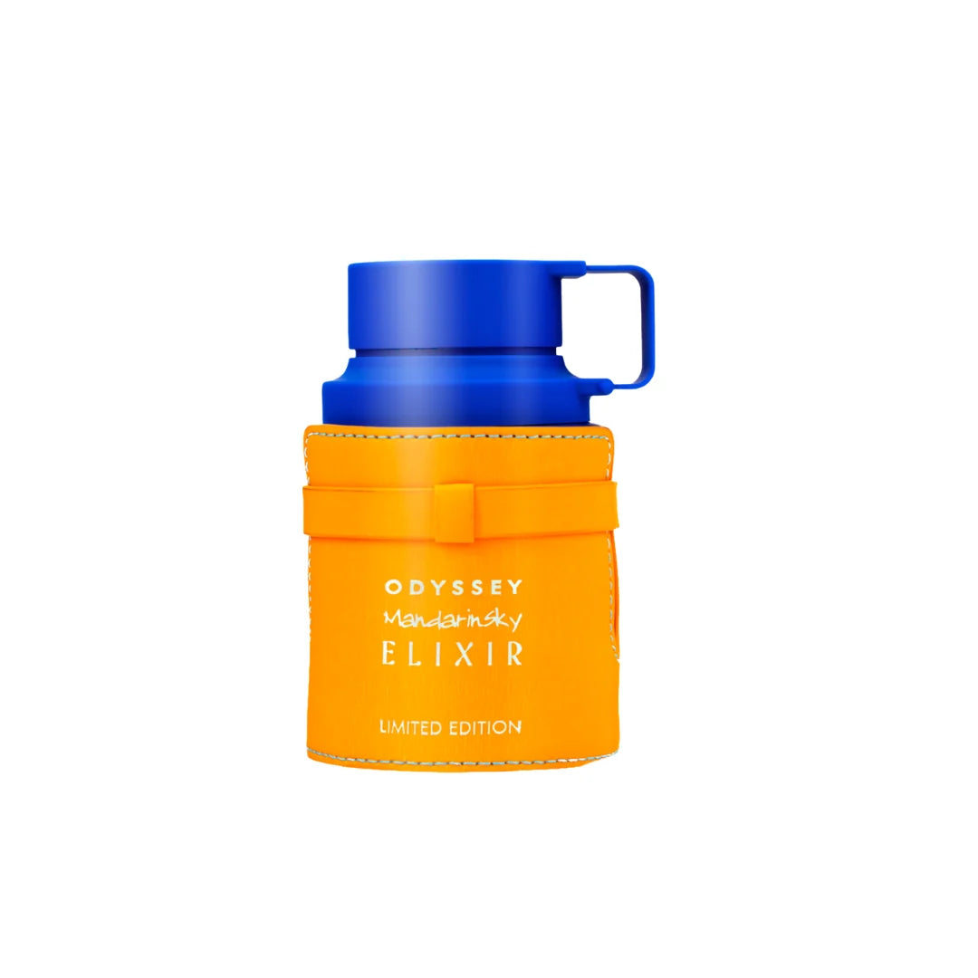 Blue and orange thermos with 'Odyssey' branding on a white background
