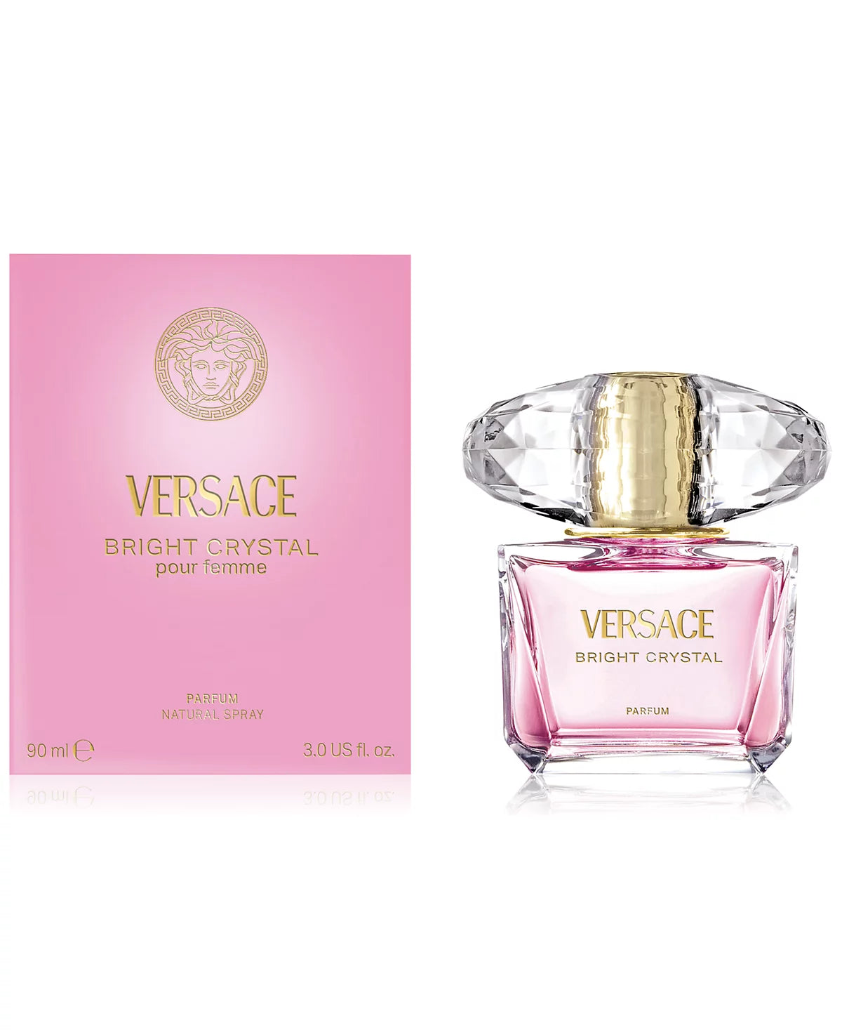Bright Crystal Parfum—fresh floral with yuzu, pomegranate, magnolia, peony & lotus notes.
