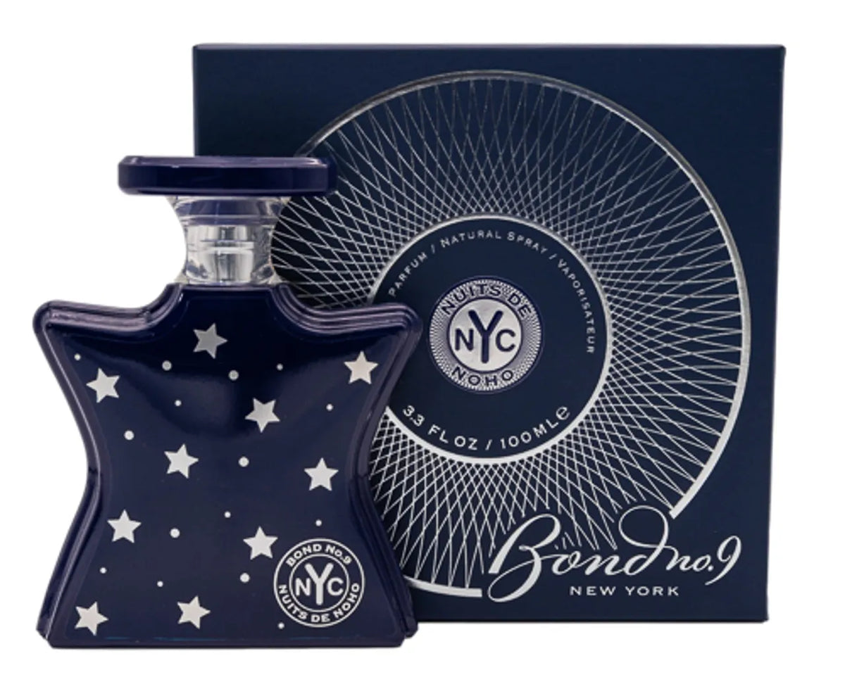 Nuits de Noho perfume with dark, mysterious bottle design and rich aromatic scent.
