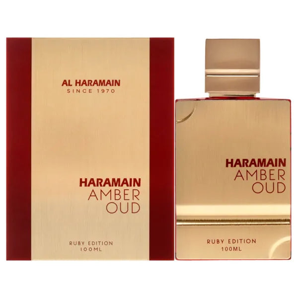 Ruby red perfume offering a bold, sensual scent with deep floral and spicy undertones.
