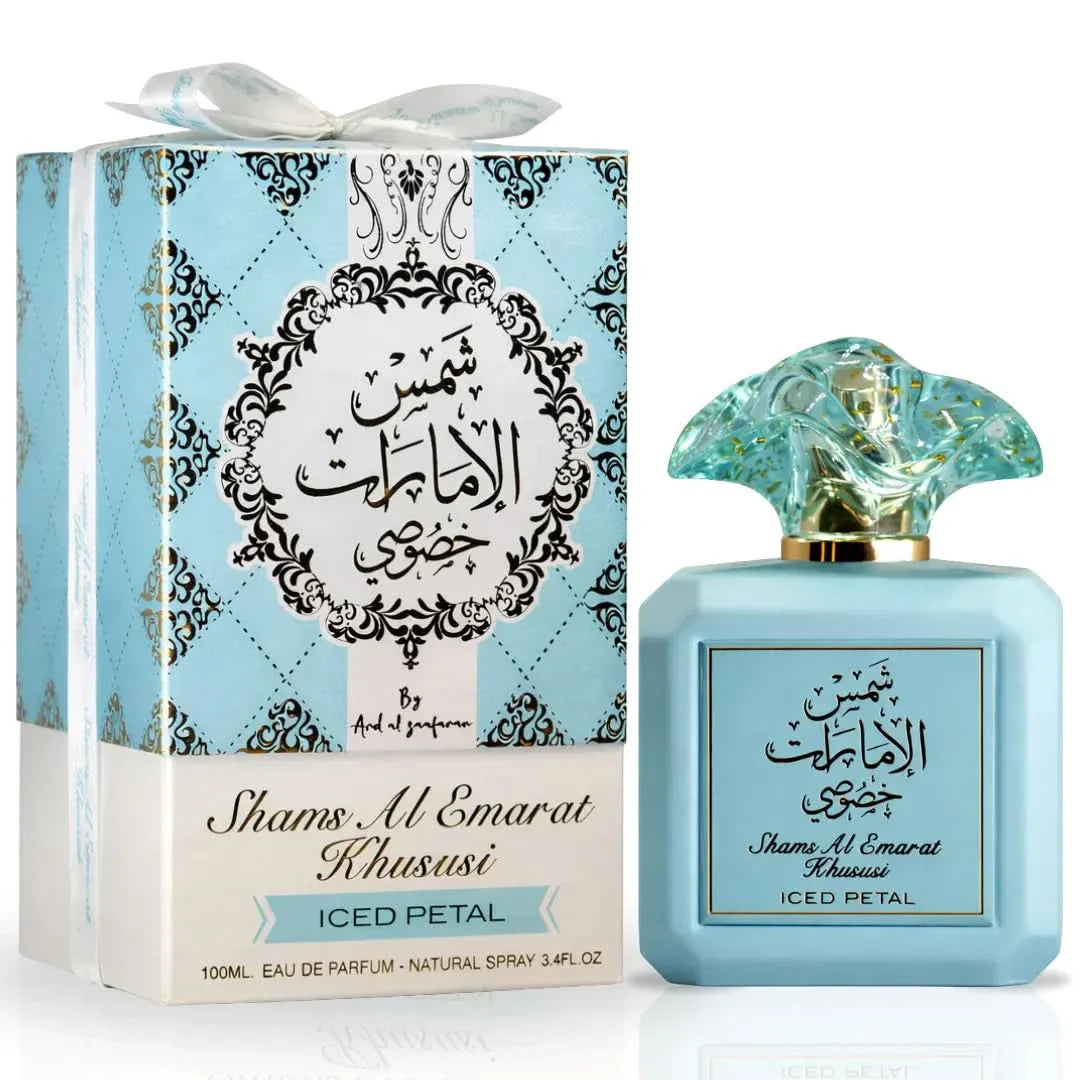 Shams Al Emarat perfume bottle and packaging on a white background