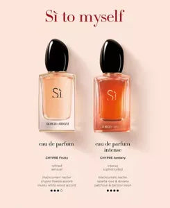Si by Giorgio Armani – elegant, fruity floral fragrance with an amber and vanilla base.
